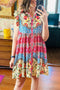 Boho Patchwork Button Front Ruffle Sleeve Vacation Dress
